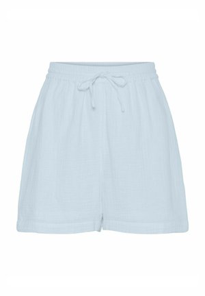 Lichtblauwe katoenen shorts met een relaxte pasvorm, elastische tailleband en verstelbaar trekkoord. Beschikt over een zachte, gestructureerde stof en zijnaad.