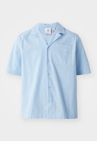 Světlomodrá košile s krátkými rukávy z texturované látky. Má límec, přední kapsu a zapínání na knoflíky. Logo Adidas na kapse.