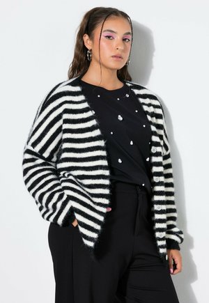 Studio Untold STRIPED LONG SLEEVE DROPPED SHOULDER CARDIGAN - Cardigan - black