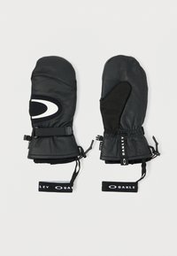 Svarte skinnvotter med en myk tekstur, som har elastisk mansjett, justerbare stropper og en hvit logoakcent på forsiden.