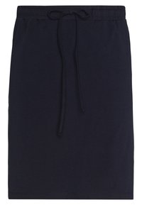 Jupe bleu marine longueur genou en coton doux, dotée d'une taille élastique avec cordon de serrage ajustable et d'un design simple et épuré.
