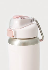 Sticlă de apă din oțel inoxidabil cu un finisaj roz mat, capac din plastic transparent și buton de accent roz. Cumpără conectație cu carabină din metal.