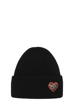 WÄRMEND UMSCHLAG LOOK MOTIV PATCH HERZ - Beanie - schwarz