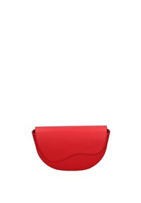 Borsa a mano rossa in pelle con una patta curva e superficie testurizzata. Design compatto e arrotondato con finitura liscia e dettagli a onda leggeri.