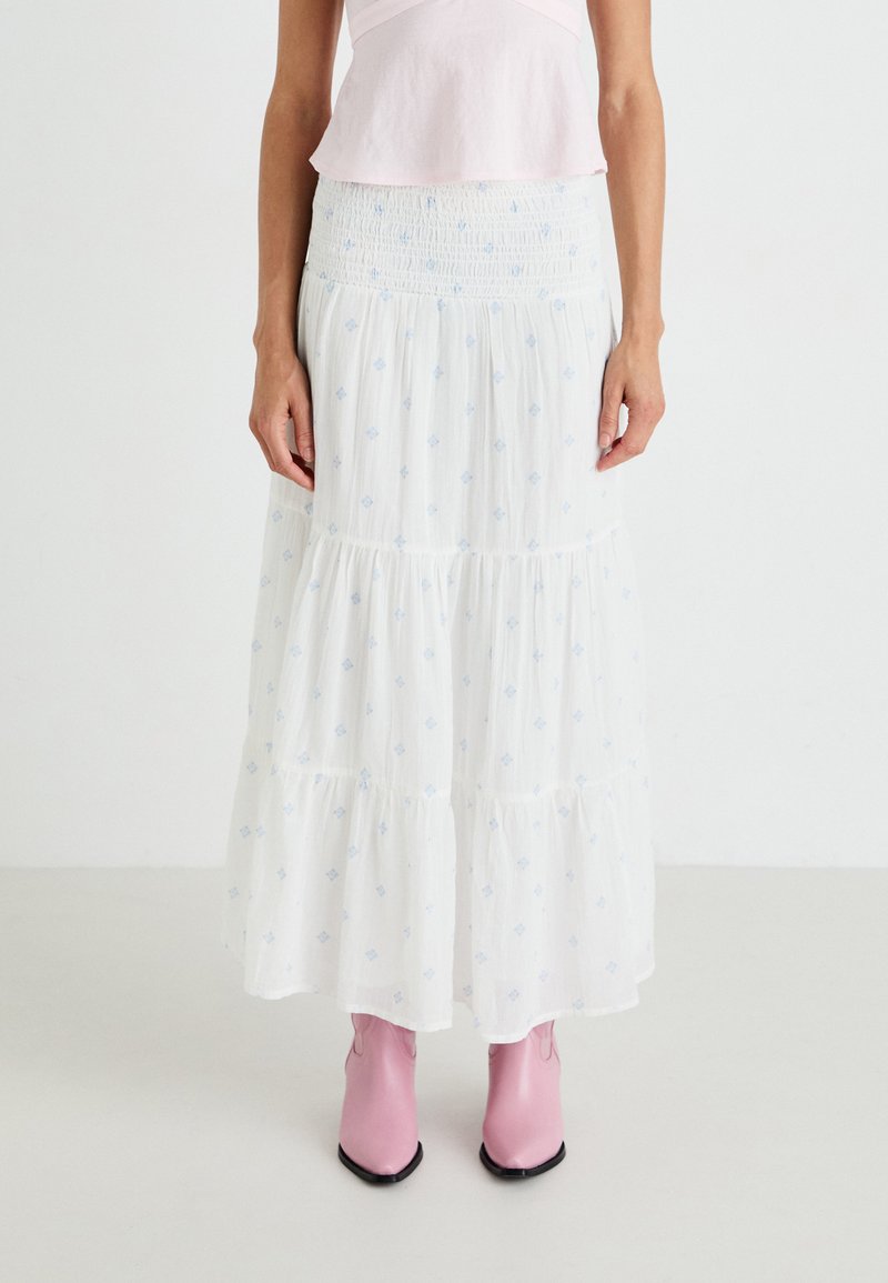 Gina Tricot - SKIRT - Maksi sijonas - white/blue, Padidinti