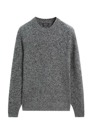 Grey knitted crewneck sweater with long sleeves and ribbed cuffs and hem, made of cashmere blend material.