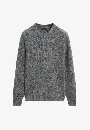 Grey knitted crewneck sweater with long sleeves and ribbed cuffs and hem, made of cashmere blend material.