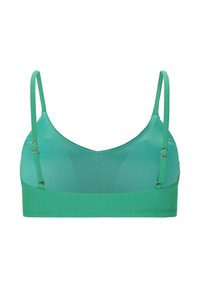 Bralette verde menta con sottili spalline regolabili, fascia sotto ribattuta e materiale liscio. Design semplice con dettagli hardware minimi.