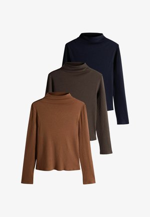 THE SET, 3 PACK LONG SLEEVE HIGH NECK RIBBED T-SHIRTS - Bluză cu mânecă lungă - brown ochre navy blue