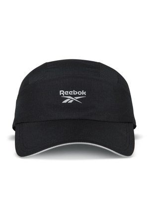 Casquette de baseball noire avec visière courbée et logo blanc Reebok au centre devant.