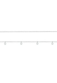 Sølv kædedyse med flere små cirkulære vedhæng i en tekstureret finish. Justerbar længde med en simpel lukning.