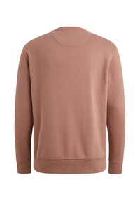 Lange mouwen crewneck sweatshirt in stofroze. Zachte katoenen mix stof, geribbelde manchetten en zoom, eenvoudig ontwerp aan de achterkant zonder zichtbare branding.