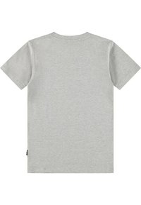 T-shirt grigio a maniche corte realizzato in morbido cotone. Presenta un design semplice sul retro con scollatura a girocollo e un piccolo logo sul lato.