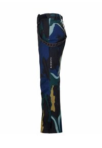 Pantaloni tecnici caratterizzati da un motivo camouflage multicolore in blu, verde e marrone. Realizzati in materiale resistente con una silhouette aderente.