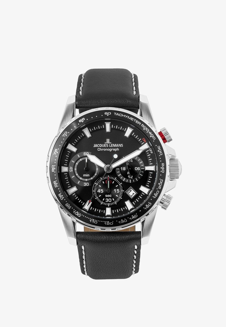 Hronogrāfs ar melnu ciparnīcu, sudraba tonēta nerūsējošā tērauda korpusu un melnu ādas siksniņu. Iespējas ietver trīs subciparnīcas un taahimetrs.