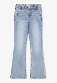 Φωτεινά μπλε τζιν καμπάνα από τζιν ύφασμα. Διαθέτουν δύο εμπρόσθιες τσέπες, κλείσιμο με κουμπί και διακριτικό ξεθώριασμα κατά μήκος των ποδιών.