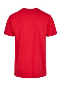 Rød bomulds t-shirt med rund hals, korte ærmer og en glat tekstur. Bagfra ses et rent, enkelt design uden mønstre.