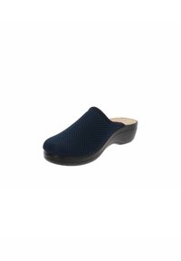 Scarpa navy slip-on con tomaia in rete e design testurizzato, dotata di una suola bassa nera a cuneo e di una soletta imbottita per il massimo comfort.