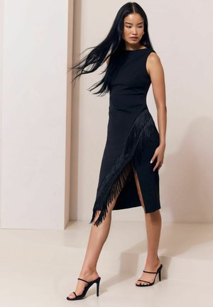 Lipsy, SLEEVELESS ASYMETRIC FRINGE HEM BODYCON MIDI DRESS - Cocktail dress/party dress - black