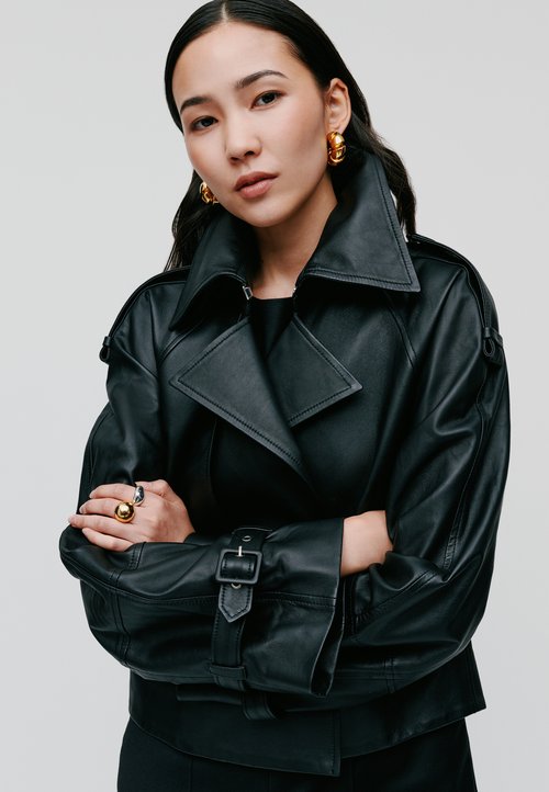 Veste Femme En Cuir Véritable Tom Tailor Taille M (40) Couleur Gris Vert - Neuf Avec étiquettes