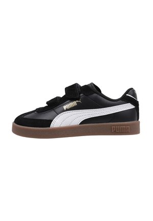 Czarno-białe niskie trampki z gładkiej skóry, z rzepami i brązową gumową podeszwą z logo "PUMA".