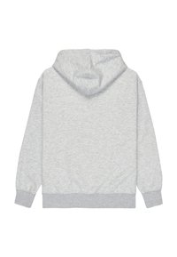 Szary hoodie z miękkiej tkaniny, z kieszenią kangurką oraz ściągaczami przy rękawach i dole, prezentujący prosty, minimalistyczny design.