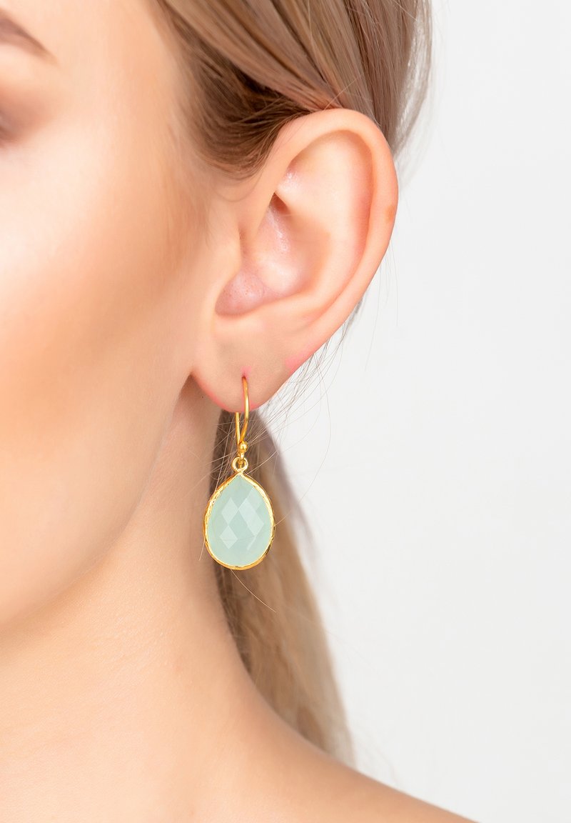 Latelita Orecchini Pendenti Petite Drop In Calcedonio Aqua E Oro 22kt - Argento 925, Leggeri 4.7g, Regalo Per Lei