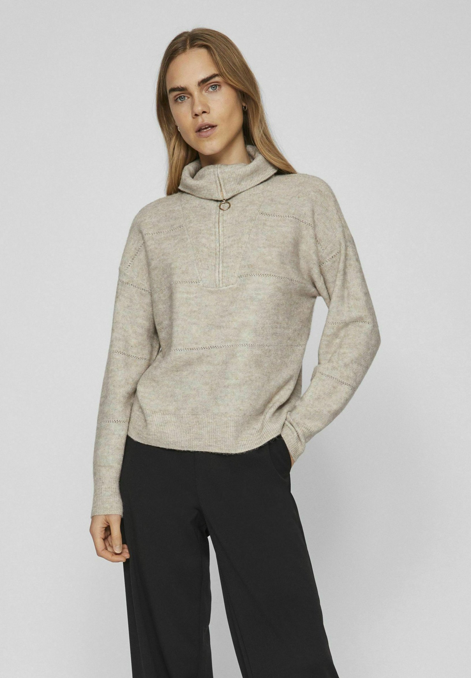 Vila Damen Strickpullover Mit Hohem Kragen – Weicher, Dehnbarer Stoff, überschnittene Ärmel
