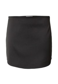 Jupe de bain noire en tissu lisse et extensible. Équipée d'une taille élastique et d'une coupe simple et droite sans embellissements.