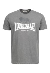 Sivi pamučni T-shirt s kratkim rukavima, sa grafikomlava i natpisom "LONSDALE LONDON" u bijeloj boji na prednjoj strani. Klasični dizajn s okruglim izrezom.