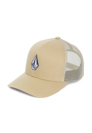 Casquette khaki avec une couronne arrondie et un bord incurvé. Les côtés en maille offrent une ventilation. Elle présente un logo gris sur le panneau avant.
