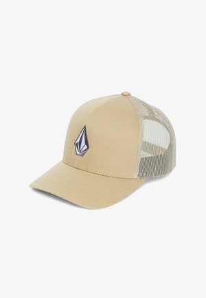 Casquette khaki avec une couronne arrondie et un bord incurvé. Les côtés en maille offrent une ventilation. Elle présente un logo gris sur le panneau avant.