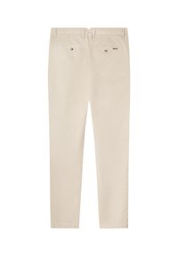Chino beige con fit dritto, dotati di due tasche posteriori e un'etichetta del marchio discreta. Tessuto liscio con un design pulito e sartoriale.