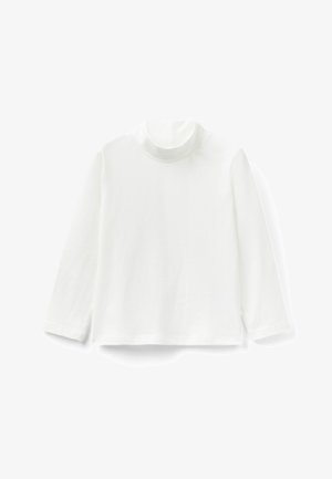 Maglietta a maniche lunghe bianca con colletto alto, realizzata in tessuto morbido, dal taglio rilassato e con un piccolo logo accanto all'orlo.