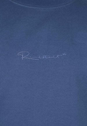 Blauwe katoenen sweatshirt met een geribde kraag en een subtiele, gestructureerde afwerking, voorzien van het geborduurde "Reichtstadt" logo in een lichtere draad.