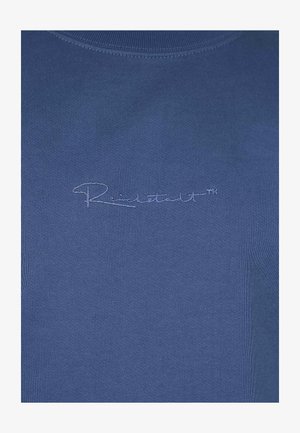 Blauwe katoenen sweatshirt met een geribde kraag en een subtiele, gestructureerde afwerking, voorzien van het geborduurde "Reichtstadt" logo in een lichtere draad.