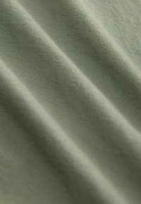 Tessuto verde chiaro con una texture liscia, caratterizzato da una leggera drappeggiatura e un fine motivo di tessitura. Nessun motivo visibile o accenti metallici.