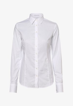 Witte langemouwen shirt van gladde katoen, met een klassieke kraag, knoopsluiting aan de voorkant en een getailleerde pasvorm met knoopmanchetten.