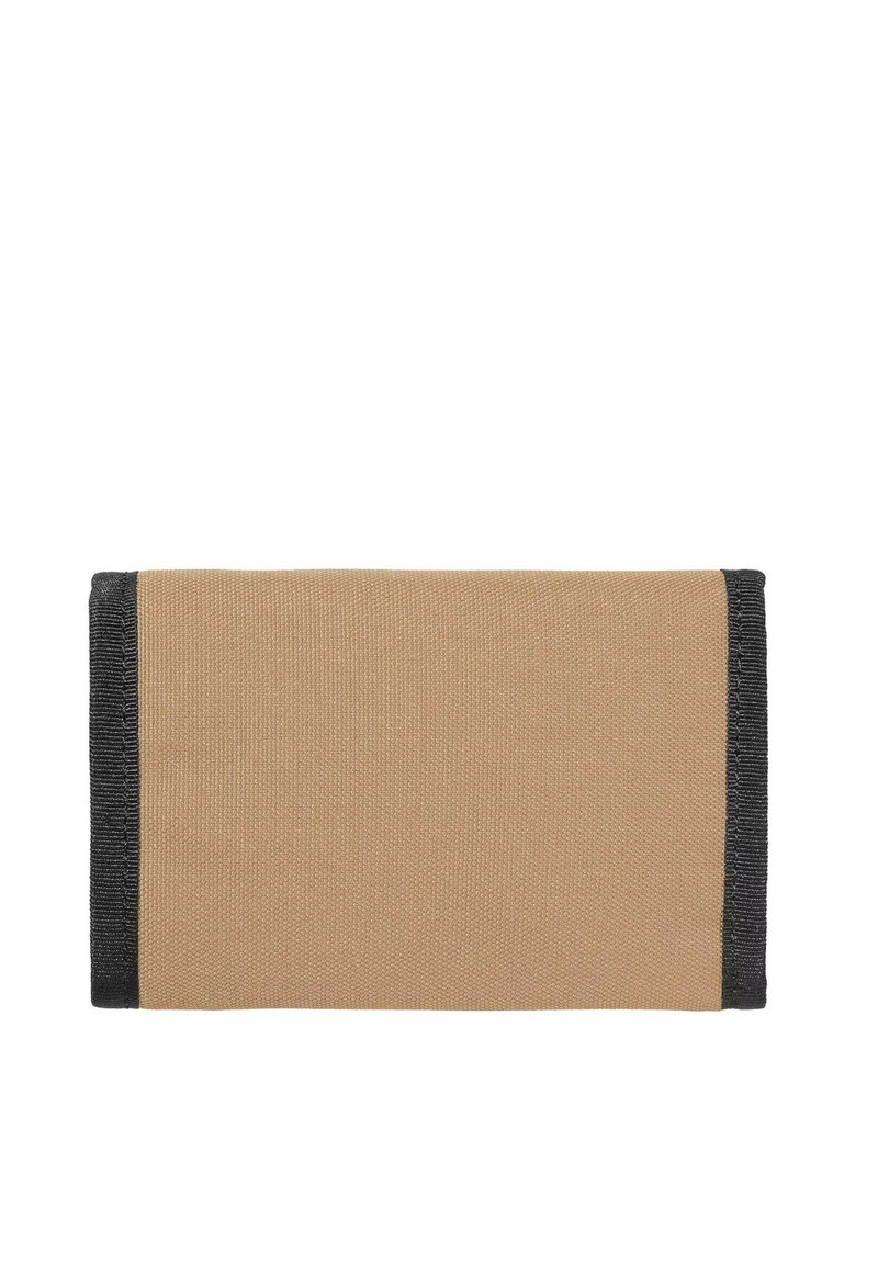 Cartera rectangular plana hecha de tela texturizada, con bordes en negro oscuro. Diseño simple sin patrones ni herrajes visibles.