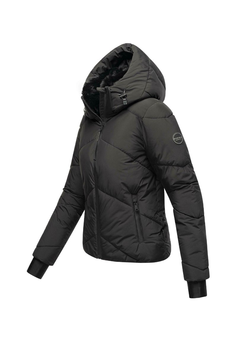 MARIKOO Giacca Donna Mezza Stagione Con Cappuccio E Fodera In Pile - Antivento - Leggera - Nero (Taglia L) - 4