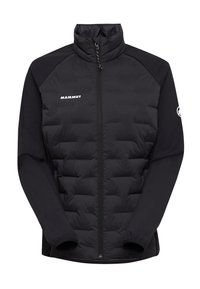 Svart puffjacka med dragkedja framtill, med ribbat krage och långa ärmar. Materialet är en blandning av vadderad och stretchig tyg. Logotyp på bröstet.