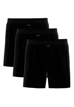 Schwarze Baumwoll-Boxershorts, im Dreierpack. Jede Shorts verfügt über einen weichen, elastischen Bund mit feiner Naht. Einfaches und schlichtes Design, ohne Muster.