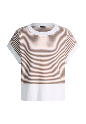 JOOP!, KURZARMPULLOVER KIPE - T-shirt imprimé - hellbraun creme gestreift