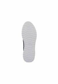 Schuhsohle mit einer strukturierten weißen Gummisohle mit Wellenmustern und einem dunklen oberen Teil, der ein schlankes, längliches Design zeigt.