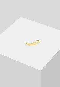 Goldfarbener Haarnadel mit einem eleganten, geschwungenen Design, das eine glatte Oberfläche und eine spitze Endung aufweist. Keine zusätzlichen Verzierungen.