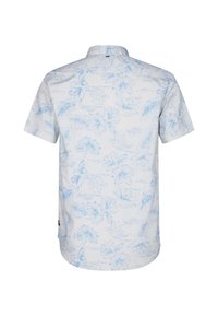 Korte mouw shirt in witte stof met een lichtblauw bloemenpatroon, met een button-down kraag en een relaxte pasvorm. Geen zichtbare hardware of accenten.