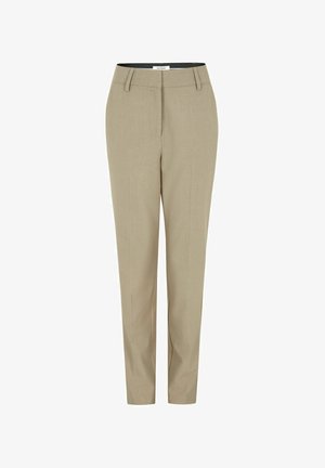 Beige pielāgoti bikses ar taisnu kāju, plakanu priekšpusi, divām priekšējām kabatām un jostu cilpām. Izgatavotas no gludas, vieglas auduma.