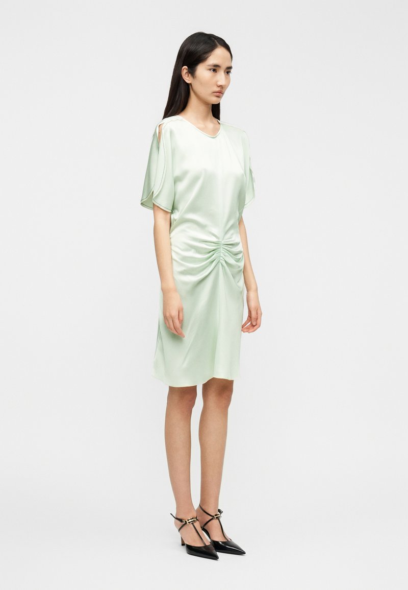 modest green maxi dress Luxury Olive Green Lace Pleated Maxi Dress – Elegant Modest Evening & –  FineLook main image 1