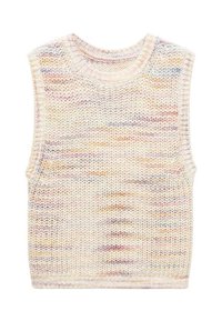 Ärmelloses Stricktop in einer sanften Pastellfarbenpalette mit dezenten Sprenkelmuster, Rundhalsausschnitt und texturierter Optik.