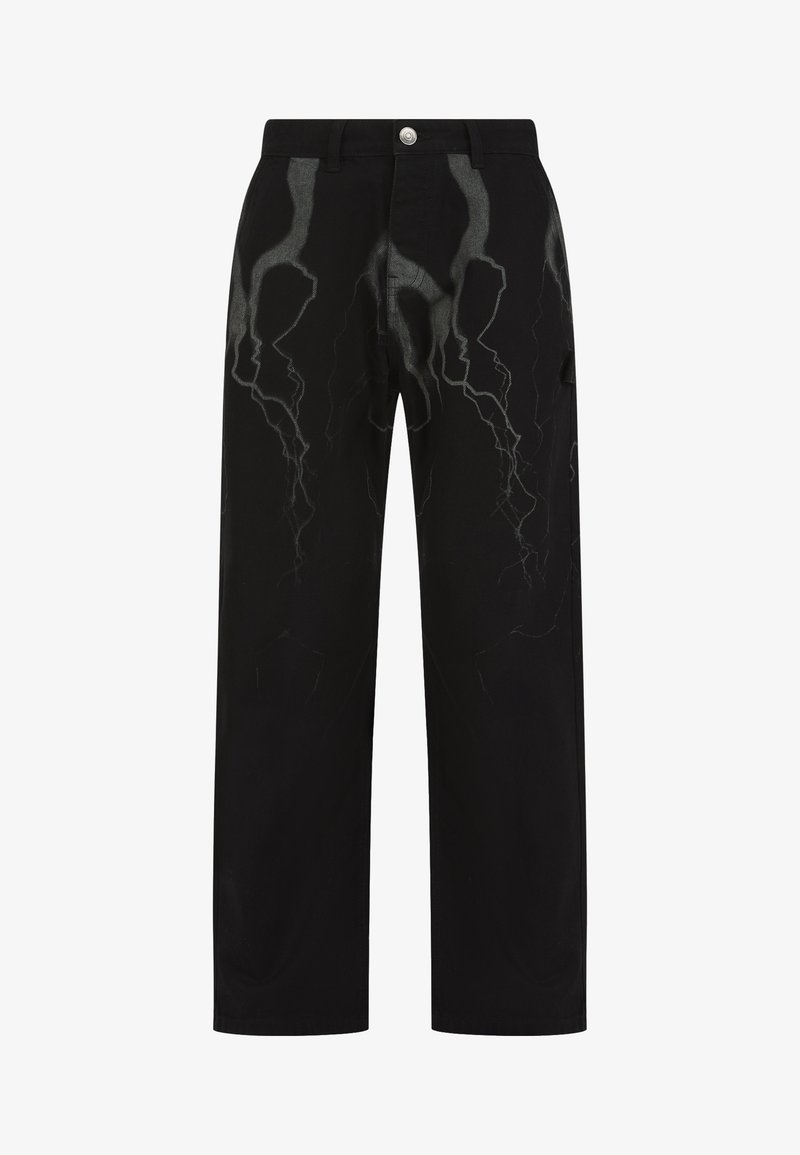 Μαύρο παντελόνι cargo με αντίθετο σχέδιο αστραπής, κούμπωμα με κουμπί, ίσια γραμμή και πλαϊνές τσέπες για πρακτικότητα.